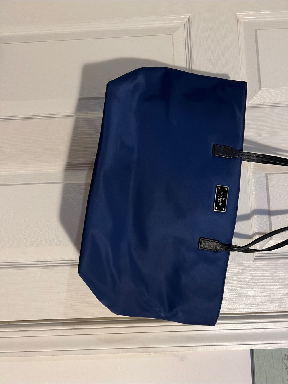 kate spade navy blue nylon tote with black trim